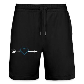 blue heart with arrow Valentine's Day gift - Stanley/Stella Trainer Unisex Organic Jogging Shorts - black - Front - Nik (191cm) & Marisol (170cm)