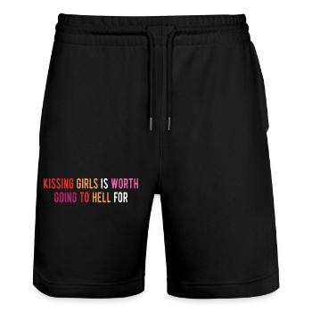 LGBT Pride Month - Küsse Mädchen. Lesbisches Paar - Stanley/Stella Unisex Bio Joggingshorts Trainer  - Schwarz - Vorne - Nik (191cm) & Marisol (170cm)