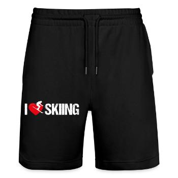 I love skiing - Stanley/Stella Unisex Bio Joggingshorts Trainer  - Schwarz - Vorne - Nik (191cm) & Marisol (170cm)