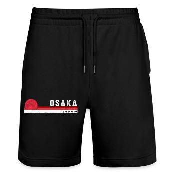 Osaka Japan Vintage Souvenir - Vintage Japanese - Stanley/Stella Trainer Unisex Organic Jogging Shorts - black - Front - Nik (191cm) & Marisol (170cm)