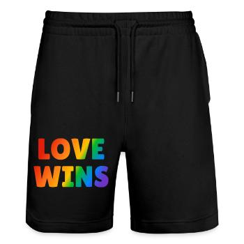 Liebe gewinnt LGBT Regenbogen Text - Stanley/Stella Unisex Bio Joggingshorts Trainer  - Schwarz - Vorne - Nik (191cm) & Marisol (170cm)