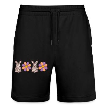 Bunny Flowers - Stanley/Stella Trainer Unisex Organic Jogging Shorts - black - Front - Nik (191cm) & Marisol (170cm)