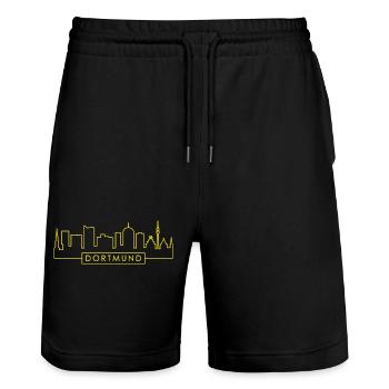 Dortmund Skyline Silhouette - Stanley/Stella Trainer Unisex Organic Jogging Shorts - black - Front - Nik (191cm) & Marisol (170cm)