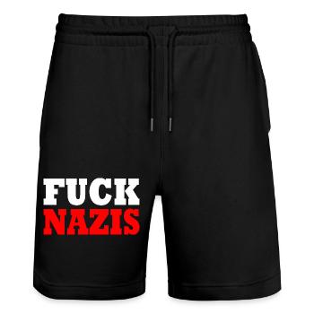 Fuck nazis - Stanley/Stella Unisex Bio Joggingshorts Trainer  - Schwarz - Vorne - Nik (191cm) & Marisol (170cm)