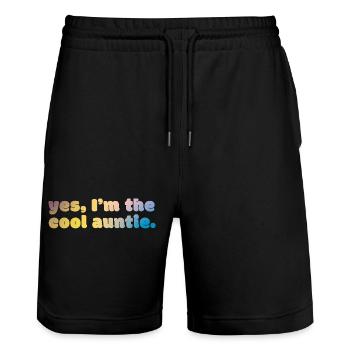 Cool Auntie Statement - Stanley/Stella Trainer Unisex Organic Jogging Shorts - black - Front - Nik (191cm) & Marisol (170cm)