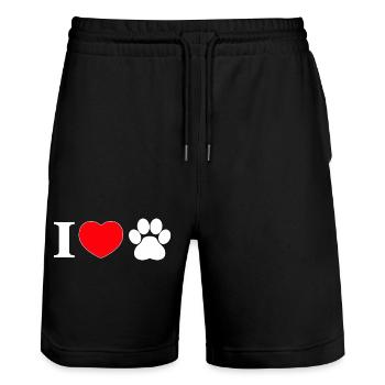 "I love" with paw print - Stanley/Stella Trainer Unisex Organic Jogging Shorts - black - Front - Nik (191cm) & Marisol (170cm)