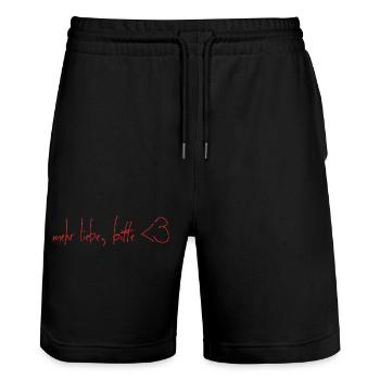 more love please - Stanley/Stella Trainer Unisex Organic Jogging Shorts - black - Front - Nik (191cm) & Marisol (170cm)