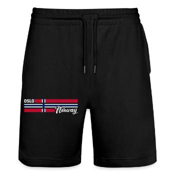 Oslo - Norway Flag - Norge - Norwegen Flagge - Stanley/Stella Trainer Unisex Organic Jogging Shorts - black - Front - Nik (191cm) & Marisol (170cm)