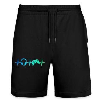 Gamer Heartbeat Gaming Controller Gamepad Headset - Stanley/Stella Trainer Unisex Organic Jogging Shorts - black - Front - Nik (191cm) & Marisol (170cm)