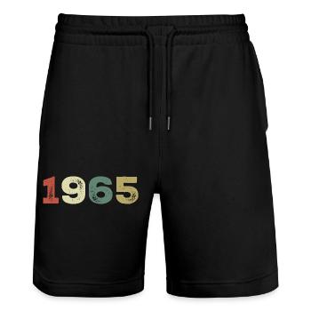 1965 Born in 1965 - Stanley/Stella Trainer Unisex Organic Jogging Shorts - black - Front - Nik (191cm) & Marisol (170cm)