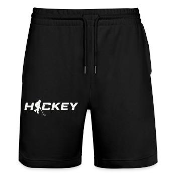 Hockey Silhouette Schriftzug Eishockey - Stanley/Stella Trainer Unisex Organic Jogging Shorts - black - Front - Nik (191cm) & Marisol (170cm)