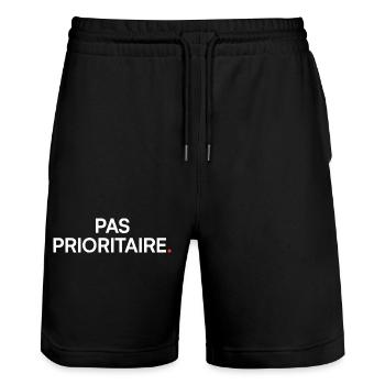Pas prioritaire humour travail moderne - Short de jogging bio TRAINER Stanley/Stella unisexe - noir - Devant - Nik (191cm) & Marisol (170cm)