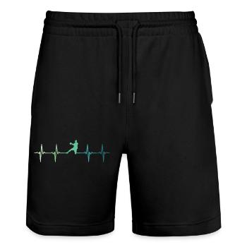 Handball heartbeat handball - Stanley/Stella Trainer Unisex Organic Jogging Shorts - black - Front - Nik (191cm) & Marisol (170cm)