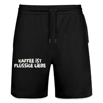Kaffee ist flüssige Liebe - Stanley/Stella Unisex Bio Joggingshorts Trainer  - Schwarz - Vorne - Nik (191cm) & Marisol (170cm)