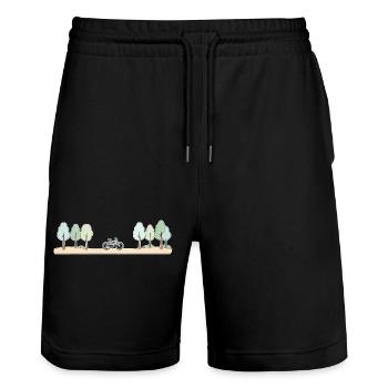 Scène cyclable sur les sentiers forestiers - Short de jogging bio TRAINER Stanley/Stella unisexe - noir - Devant - Nik (191cm) & Marisol (170cm)