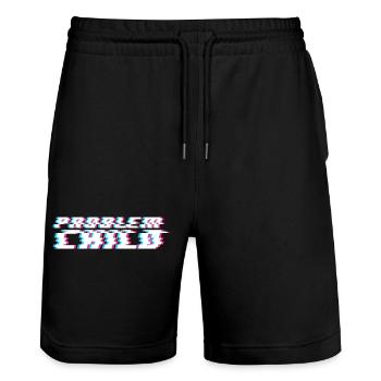 Problem child - Stanley/Stella Trainer Unisex Organic Jogging Shorts - black - Front - Nik (191cm) & Marisol (170cm)