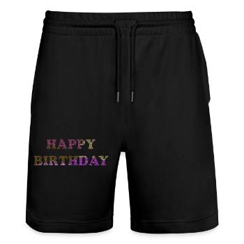 JAHRESTAG. ALLES GUTE ZUM GEBURTSTAG!. ALLES GUTE ZUM GEBURTSTAG!. - Stanley/Stella Unisex Bio Joggingshorts Trainer  - Schwarz - Vorne - Nik (191cm) & Marisol (170cm)
