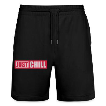 Just Chill Text Logo - Stanley/Stella Trainer Unisex Organic Jogging Shorts - black - Front - Nik (191cm) & Marisol (170cm)