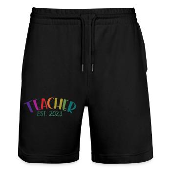 Lehrer Est. 2023 Graduate Education Teacher Geschenk - Stanley/Stella Unisex Bio Joggingshorts Trainer  - Schwarz - Vorne - Nik (191cm) & Marisol (170cm)
