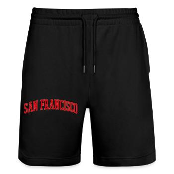 San Francisco Bogen Schriftzug - Stanley/Stella Unisex Bio Joggingshorts Trainer  - Schwarz - Vorne - Nik (191cm) & Marisol (170cm)
