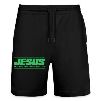 Jesus Spruch Geschenk Religion - Stanley/Stella Unisex Bio Joggingshorts Trainer  - Schwarz - Vorne - Nik (191cm) & Marisol (170cm)