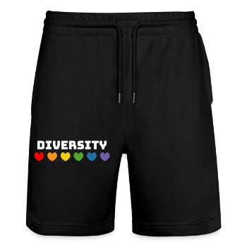 Rainbow Hearts LGBT lgbtqi queer Diversity - Stanley/Stella Trainer Unisex Organic Jogging Shorts - black - Front - Nik (191cm) & Marisol (170cm)