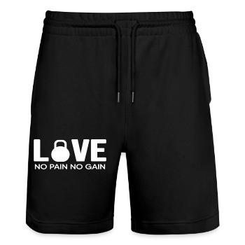 Gymnase Calisthenics « Pain-Gain » Fitness Musculaire - Short de jogging bio TRAINER Stanley/Stella unisexe - noir - Devant - Nik (191cm) & Marisol (170cm)