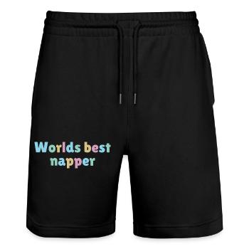 Funny sarcastic nap slogan, gift for tired parents - Stanley/Stella Trainer Unisex Organic Jogging Shorts - black - Front - Nik (191cm) & Marisol (170cm)