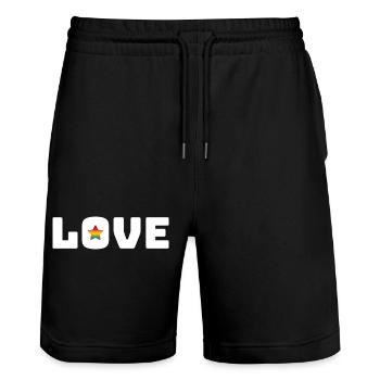 Love Star Rainbow white lgbt csd tshirt - Stanley/Stella Trainer Unisex Organic Jogging Shorts - black - Front - Nik (191cm) & Marisol (170cm)