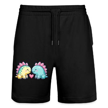 Dinosaurier stegosaurus Paar Liebe Couple Verliebt - Stanley/Stella Unisex Bio Joggingshorts Trainer  - Schwarz - Vorne - Nik (191cm) & Marisol (170cm)