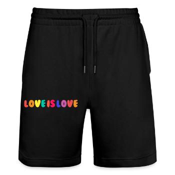 Love is Love - Stanley/Stella Trainer Unisex Organic Jogging Shorts - black - Front - Nik (191cm) & Marisol (170cm)