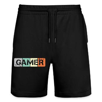 retro gamer schild gaming Team Symbol vintage - Stanley/Stella Unisex Bio Joggingshorts Trainer  - Schwarz - Vorne - Nik (191cm) & Marisol (170cm)