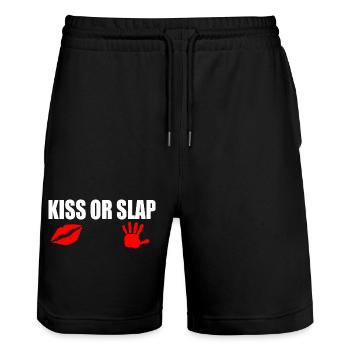 Kiss or slap - Stanley/Stella Trainer Unisex Organic Jogging Shorts - black - Front - Nik (191cm) & Marisol (170cm)