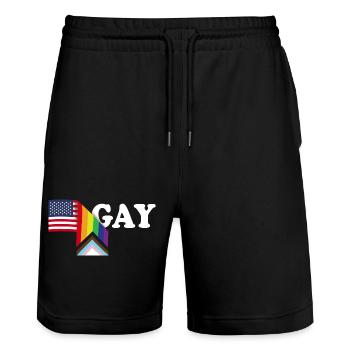 Patriot USA Flagge und LGBT Flagge - Stolzer Verbündeter - Schwul - Stanley/Stella Unisex Bio Joggingshorts Trainer  - Schwarz - Vorne - Nik (191cm) & Marisol (170cm)