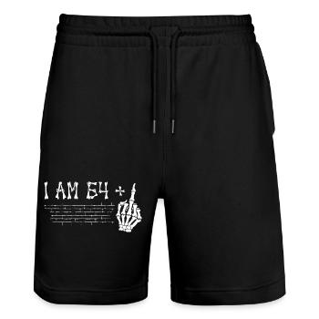 Ich bin 64 plus Mittelfinger - 65. Geburtstag - Stanley/Stella Unisex Bio Joggingshorts Trainer  - Schwarz - Vorne - Nik (191cm) & Marisol (170cm)