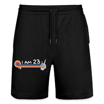 Ich bin 23 plus Mittelfinger - 24. Geburtstag - Stanley/Stella Unisex Bio Joggingshorts Trainer  - Schwarz - Vorne - Nik (191cm) & Marisol (170cm)