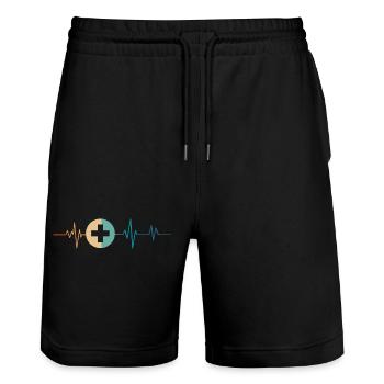 Battement de coeur rétro médecine - Short de jogging bio TRAINER Stanley/Stella unisexe - noir - Devant - Nik (191cm) & Marisol (170cm)