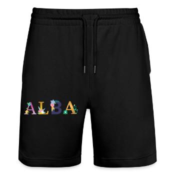 Nom de l’ALBA décoré de fleurs - Short de jogging bio TRAINER Stanley/Stella unisexe - noir - Devant - Nik (191cm) & Marisol (170cm)