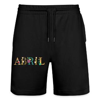 Nom ABRIL décoré de fleurs - Short de jogging bio TRAINER Stanley/Stella unisexe - noir - Devant - Nik (191cm) & Marisol (170cm)