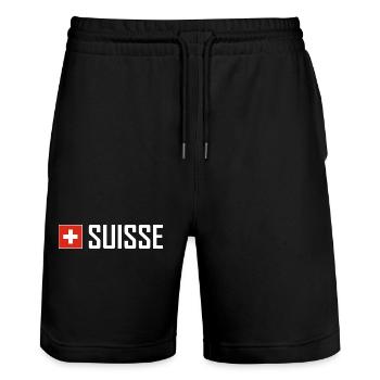 Suisse - Drapeau - Schwiiz - Suisse - Suisse - Short de jogging bio TRAINER Stanley/Stella unisexe - noir - Devant - Nik (191cm) & Marisol (170cm)