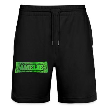 Vorname Amelie - Stanley/Stella Unisex Bio Joggingshorts Trainer  - Schwarz - Vorne - Nik (191cm) & Marisol (170cm)