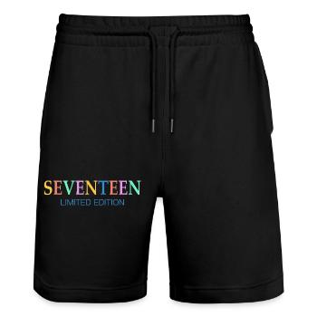 Cadeau 17ème anniversaire dix-sept rétro - Short de jogging bio TRAINER Stanley/Stella unisexe - noir - Devant - Nik (191cm) & Marisol (170cm)
