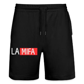 La Mifa (Family) Gift Humour Birthday Man Woman - Short de jogging bio TRAINER Stanley/Stella unisexe - noir - Devant - Nik (191cm) & Marisol (170cm)