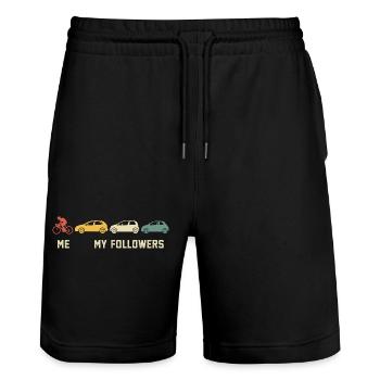 Ich und meine Anhänger fahren ein lustiges Geschenk für Radfahrer - Stanley/Stella Unisex Bio Joggingshorts Trainer  - Schwarz - Vorne - Nik (191cm) & Marisol (170cm)