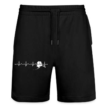 Title: Alaska Heartbeat Map Silhouette Home State  - Stanley/Stella Trainer Unisex Organic Jogging Shorts - black - Front - Nik (191cm) & Marisol (170cm)