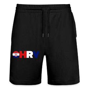 Croatia - Stanley/Stella Trainer Unisex Organic Jogging Shorts - black - Front - Nik (191cm) & Marisol (170cm)