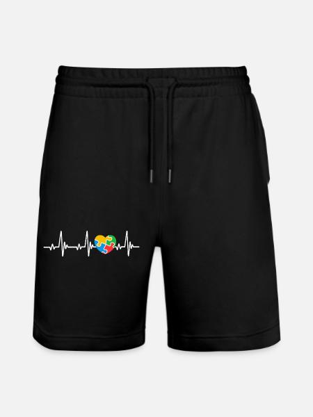 Autism Awareness Heartbeat - Stanley/Stella Trainer Unisex Organic Jogging Shorts - black