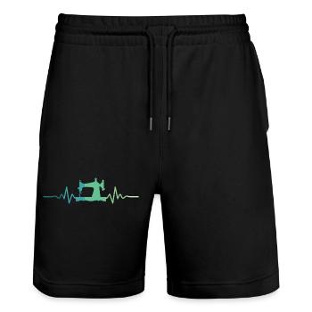 Nähmaschinen Herzschlag-Nähen - Stanley/Stella Unisex Bio Joggingshorts Trainer  - Schwarz - Vorne - Nik (191cm) & Marisol (170cm)