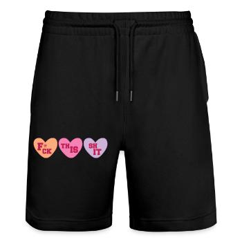 Valentine's Day Fuck this shit Gift Sarcastic - Stanley/Stella Trainer Unisex Organic Jogging Shorts - black - Front - Nik (191cm) & Marisol (170cm)