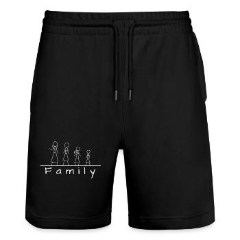 Stick figure family - Stanley/Stella Trainer Unisex Organic Jogging Shorts - black - Front - Nik (191cm) & Marisol (170cm)